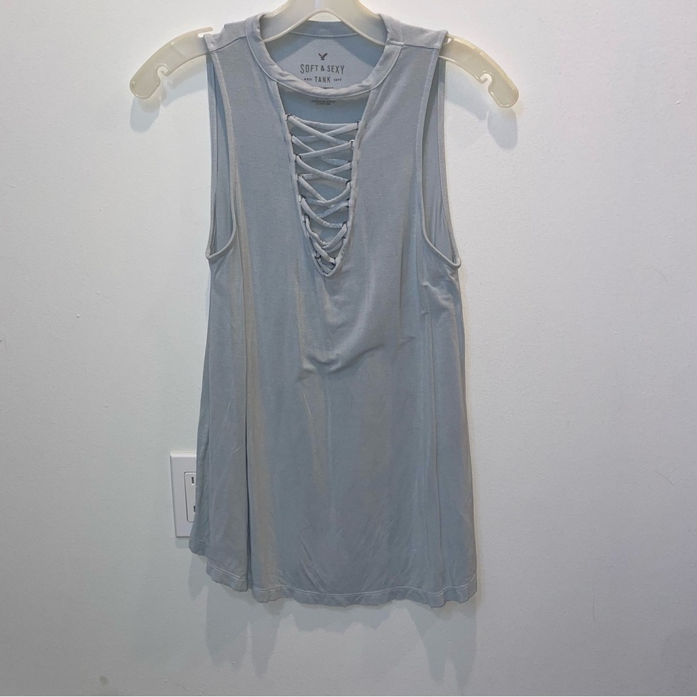 American Eagle Outfitters Light Blue Lace-Up Tank Top